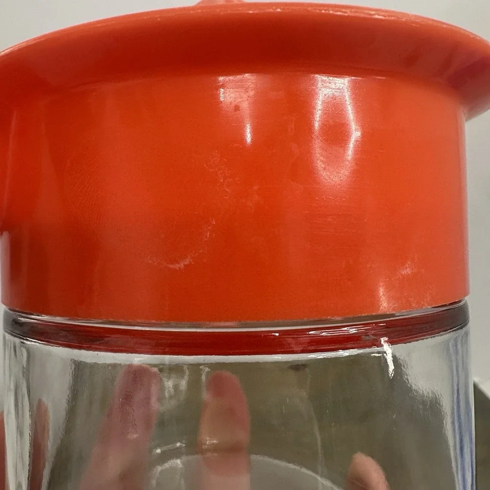 Vintage Gemco Orange Plastic Hand Juicer With Glass Jar Base 12-ounce Capacity